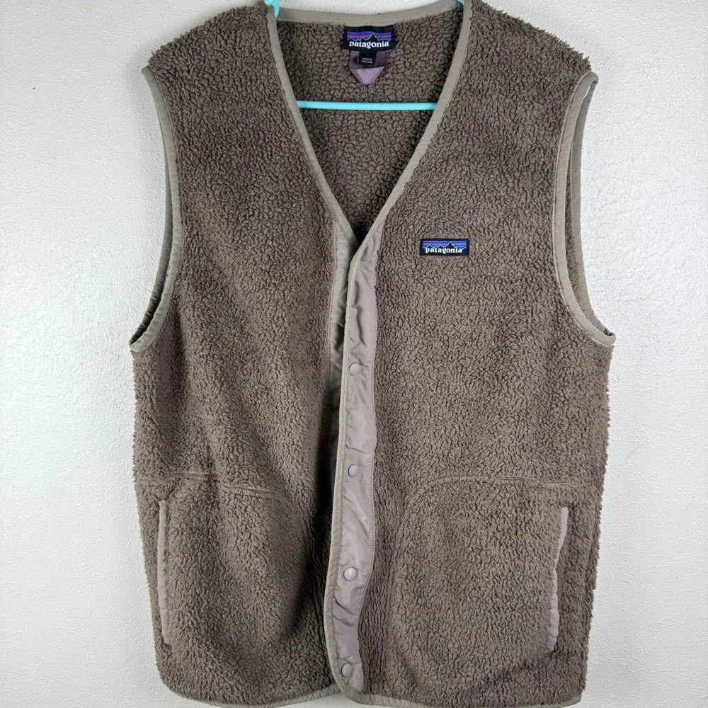Patagonia Los Gatos Fleece Vest Brown Snap Front Women Large TOPB